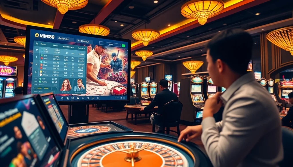 Exciting gameplay at Nhà cái MM88 with vibrant casino visuals showcasing diverse games.