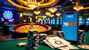 Exciting gameplay at 789BET casino with poker chips and roulette wheel in a luxurious setting.