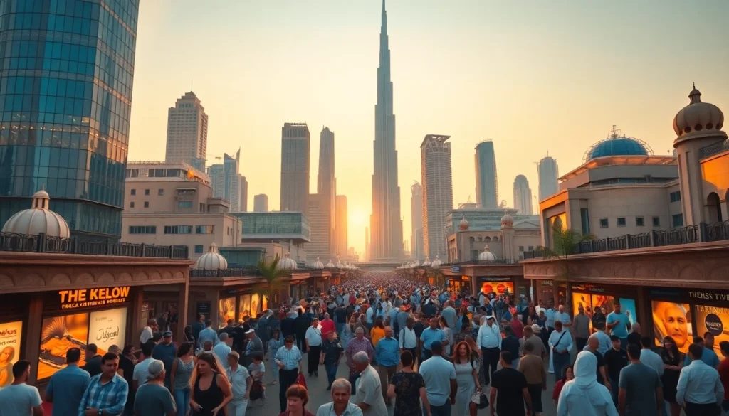 Today's UAE news highlights a vibrant Dubai cityscape at sunrise.
