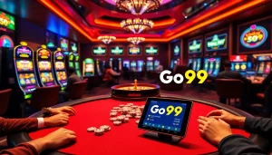 Exciting action at Go99 casino with vibrant gaming tables and slot machines.