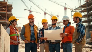 Showcase of diverse professionals pursuing Careers in construction at a collaborative site.