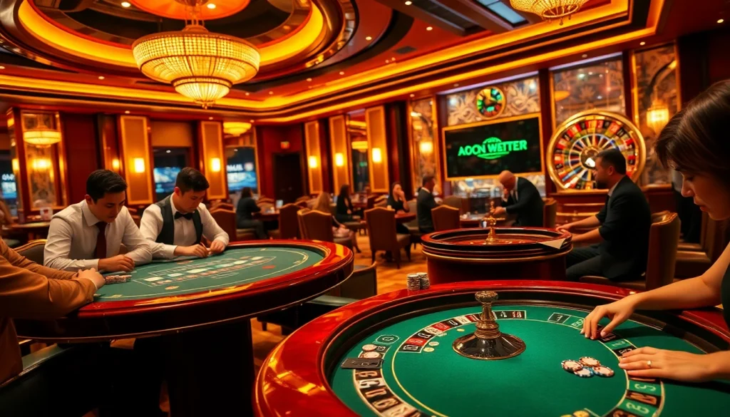 Exciting poker action at tại 789club with vibrant chips, cards, and a spinning roulette wheel.