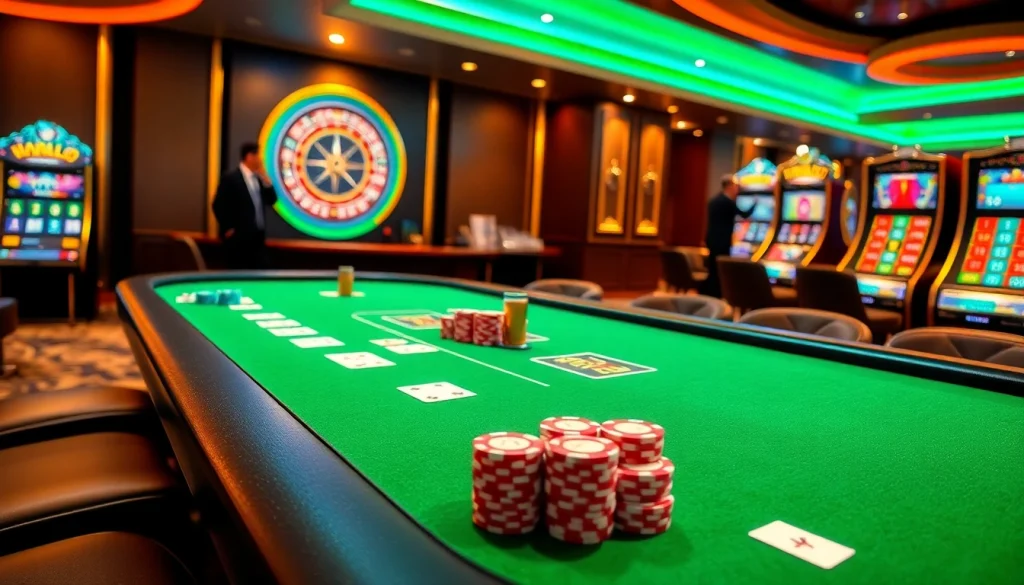 Experience top-tier gaming with HM88 at a luxurious casino featuring poker chips and a roulette wheel.