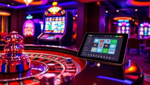Engaging players at PG66 casino table with vibrant roulette setup and colorful slot machines.