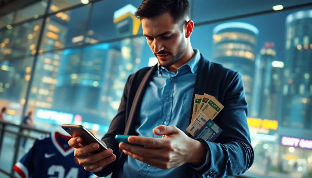 Engaging in sports betting in California through popular apps while surrounded by sports memorabilia.