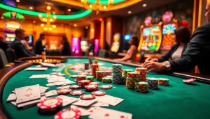 Engage in thrilling gaming at an okfun casino, where colorful chips and cards await players.