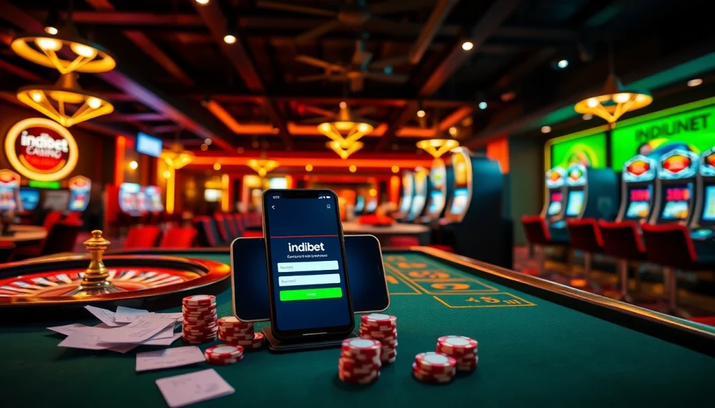 Experience seamless indibet login from a mobile device in a luxury casino setting.