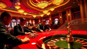 S8 players engaging in an exciting casino atmosphere, showcasing poker and slot games.
