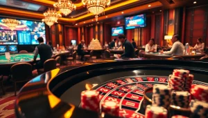 Experience the luxury of king888 with an engaging casino scene featuring vibrant gambling activities.