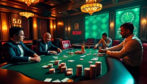 Experience excitement at lc88.com with high-stakes poker gameplay showcasing vibrant chips and cards.