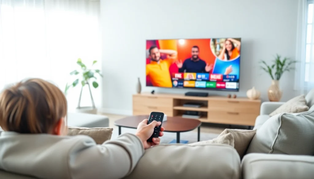 Access IPTV services on https://bosstv.ca from a stylish living room with vibrant streaming.