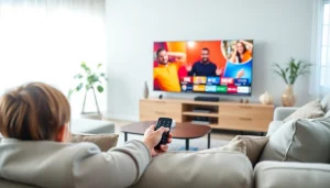 Access IPTV services on https://bosstv.ca from a stylish living room with vibrant streaming.