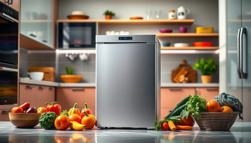 Stylish mini freezer in a modern kitchen, showcasing sleek design and efficient storage.