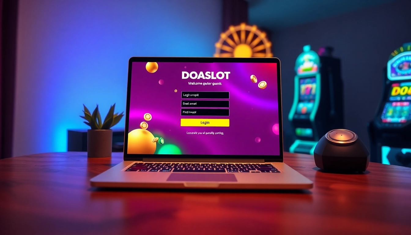 Engaging DOASLOT login interface for online slot gaming experience with vibrant colors and inviting design.