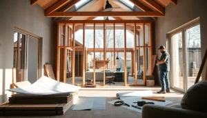 house extension construction showcasing a builder working on a modern home