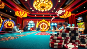 Players enjoying poker at MMOO casino, with vibrant colors and high-stakes excitement.