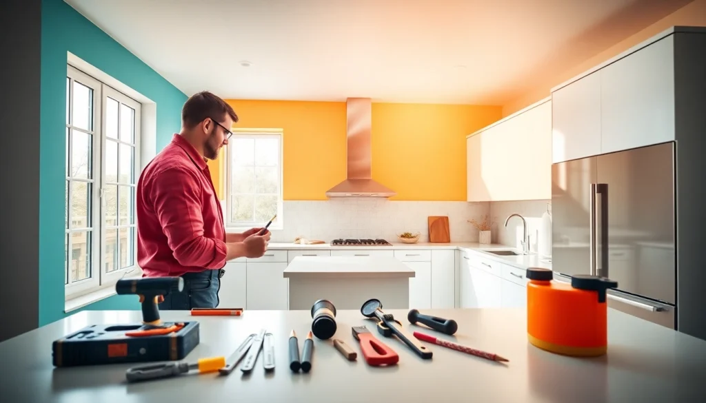 Home renovation showing a craftsperson completing a stunning kitchen transformation.