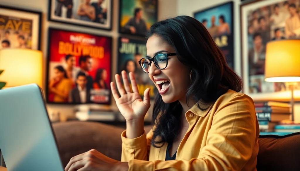 Engaging blogger shares insights on https://theopinionatedindian.com amidst Bollywood-themed decor.