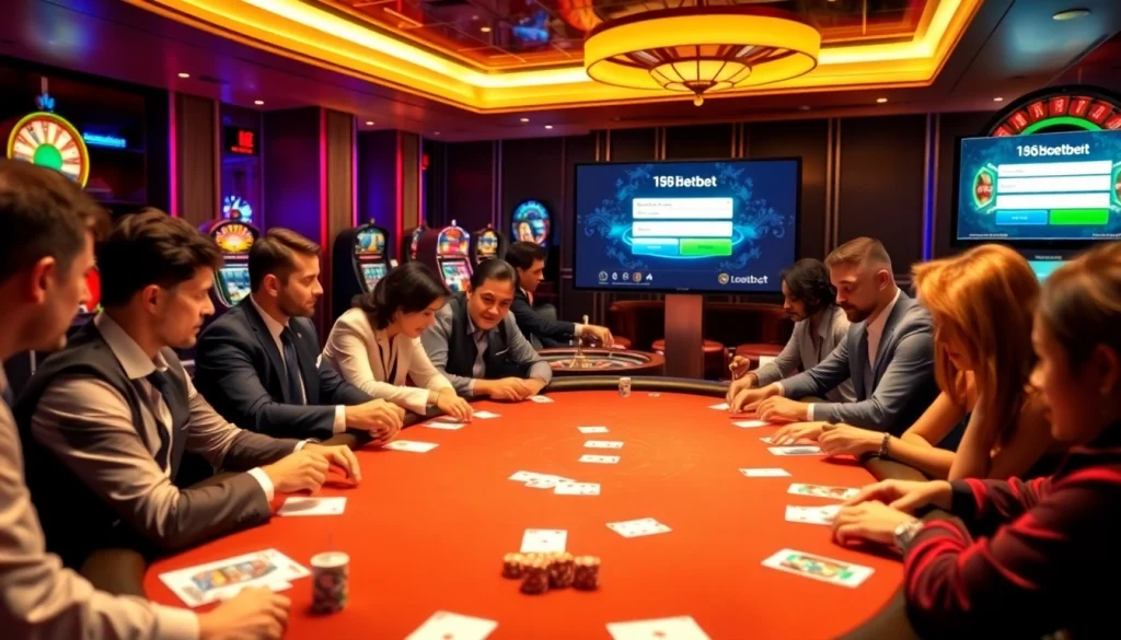 Experience the thrill of 136bet Login at an upscale poker game with vibrant atmosphere and professional players.