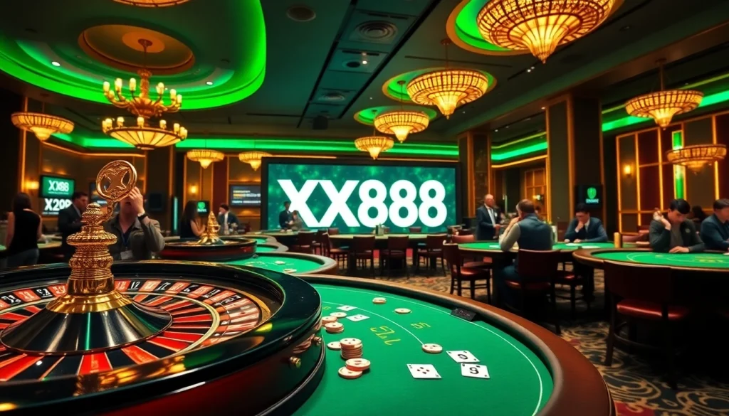 Players engaging with exciting casino games at XX88, featuring roulette and poker.