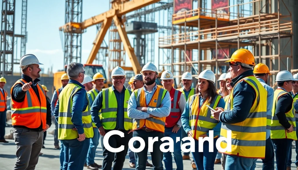 Dynamic scene portraying professionals of the construction association Colorado collaborating on-site.
