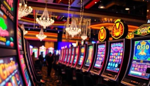 Menampilkan petanitoto di mesin slot yang ceria dan mengundang di kasino.