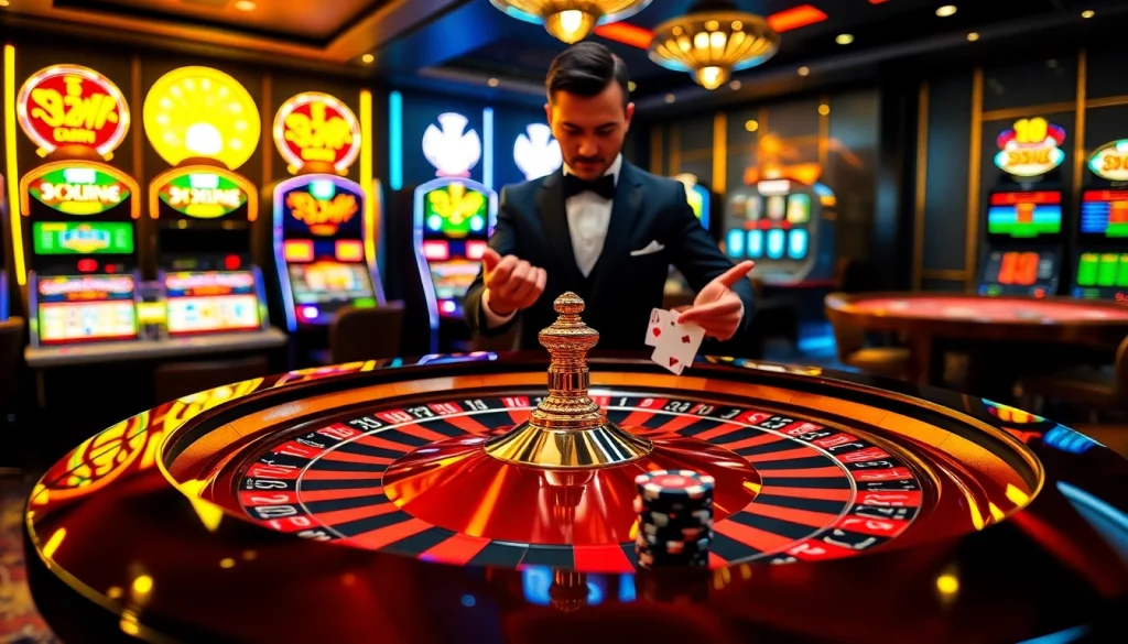 32WIN players engaging at a luxurious casino table with poker chips and cards.