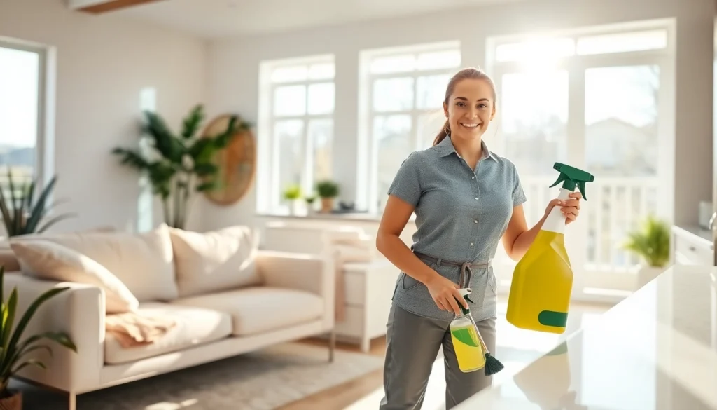 A professional cleaning service revitalizing a bright home with expertly maintained interiors.