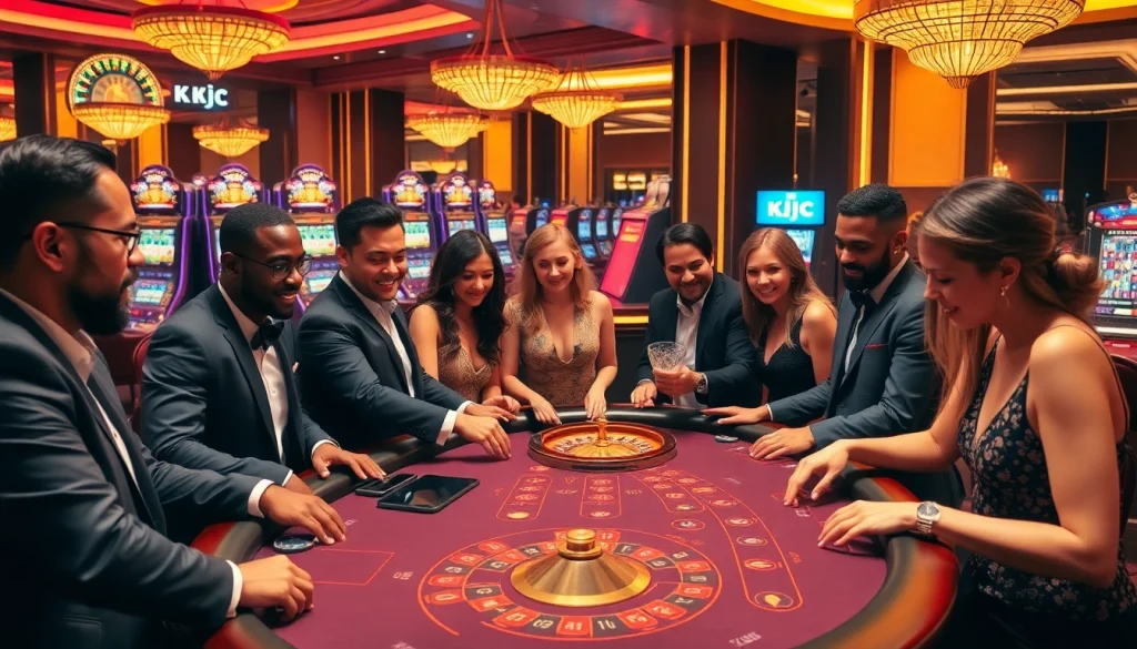 KJC players enjoying an exciting blackjack game in a luxurious casino atmosphere.