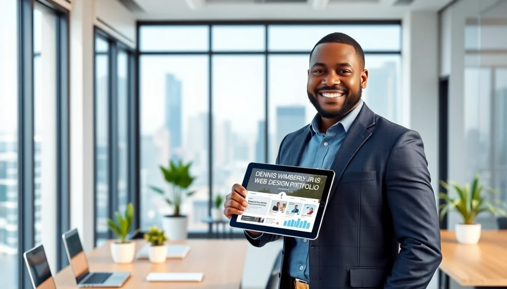 Dennis Wimberly Jr. in a modern Atlanta office showcasing web design success.