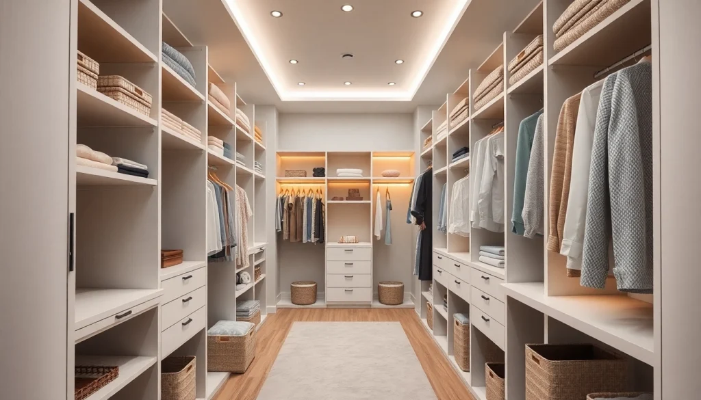 Closets featuring organized shelves and stylish storage solutions for a clutter-free environment.