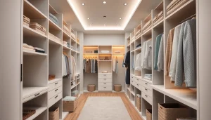 Closets featuring organized shelves and stylish storage solutions for a clutter-free environment.