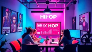 Hip hop PR agency team brainstorming strategies for artists' success.