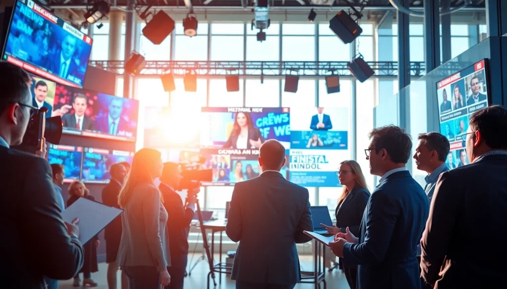 Capture the essence of journalism with https://newsharbor.com.ua in a bustling newsroom atmosphere.