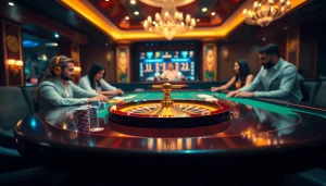 Players experiencing thrilling games at Nhà Cái mm88 with poker chips and a roulette wheel.