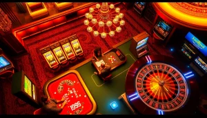 Players engaging with JUN88 casino games at a vibrant gaming table showcasing excitement and luxury.