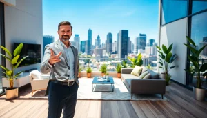 Highlighting real estate opportunities with a professional agent showcasing a modern home.