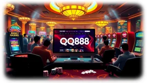 Experience the excitement of online gambling with Trang Chủ QQ88 featuring vibrant casino elements.