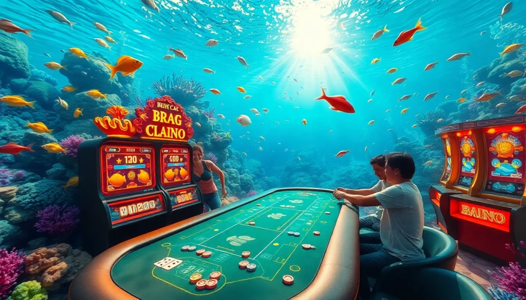 Bắn cá đổi thưởng in an immersive underwater gaming environment showcasing vibrant aquatic elements.