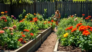 Engaged gardener caring for vegetables in a bright community garden, illustrating the essence of Gardening.
