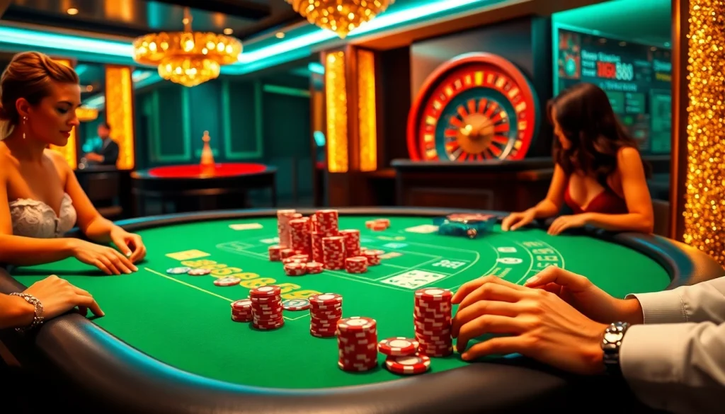 Exciting casino scene at BIG88.BAR featuring poker, roulette, and vibrant gaming atmosphere.