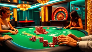 Exciting casino scene at BIG88.BAR featuring poker, roulette, and vibrant gaming atmosphere.