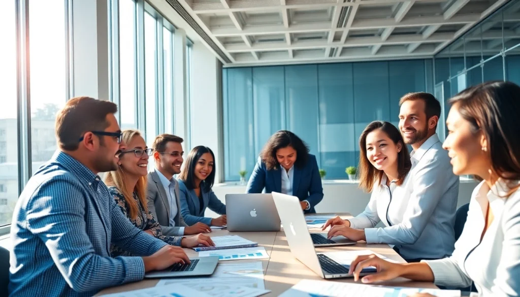 Audit Services in UAE: Finance professionals collaborating in a modern office.