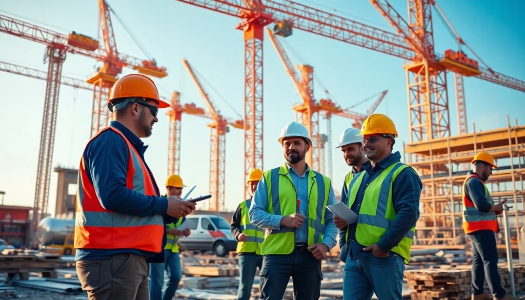 Showcase of professionals working together at a construction site representing the construction association north carolina.
