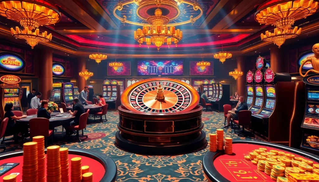 High-energy gaming scene at https://marvelbet.site/, featuring poker tables and a roulette wheel.