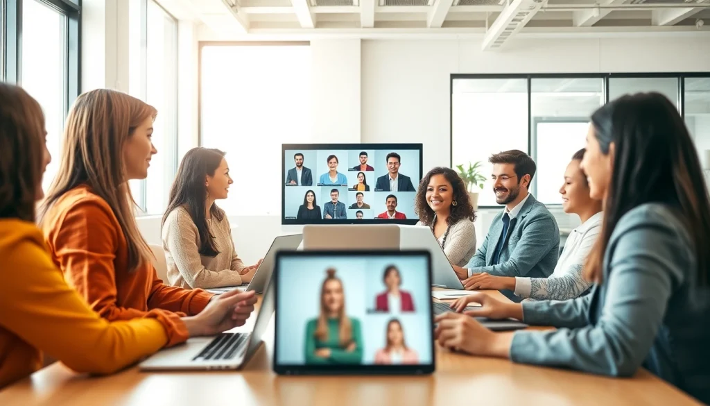 On-demand interpretation services showcased by diverse interpreters in a modern office environment.