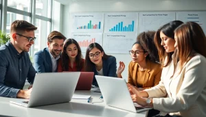 Analyze competitor pricing strategies during a business meeting in a modern office environment.