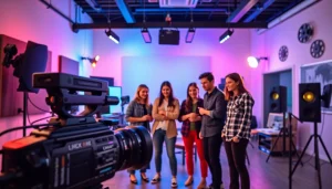 Creative collaboration at a Video Production Company Calgary showcasing a dynamic studio environment.