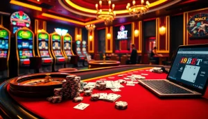 Engage in high-stakes poker at i9bet's luxurious casino table with vibrant chips and online gaming.