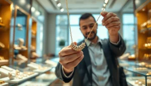 Goldankauf in der Nähe showcasing a professional gold buyer evaluating jewelry for sale.